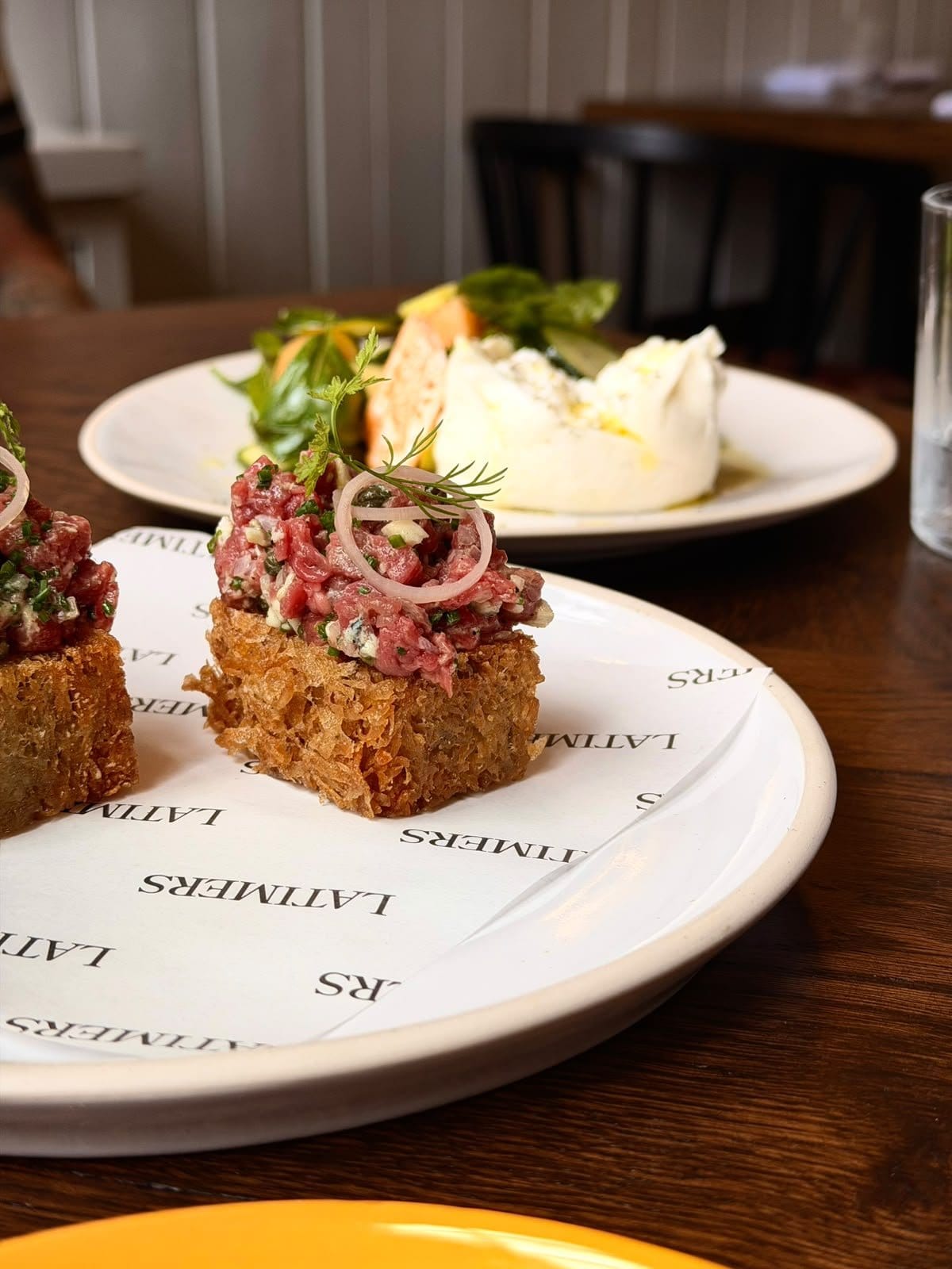 Beef tartare toasts and burrata at Latimers, Romsey