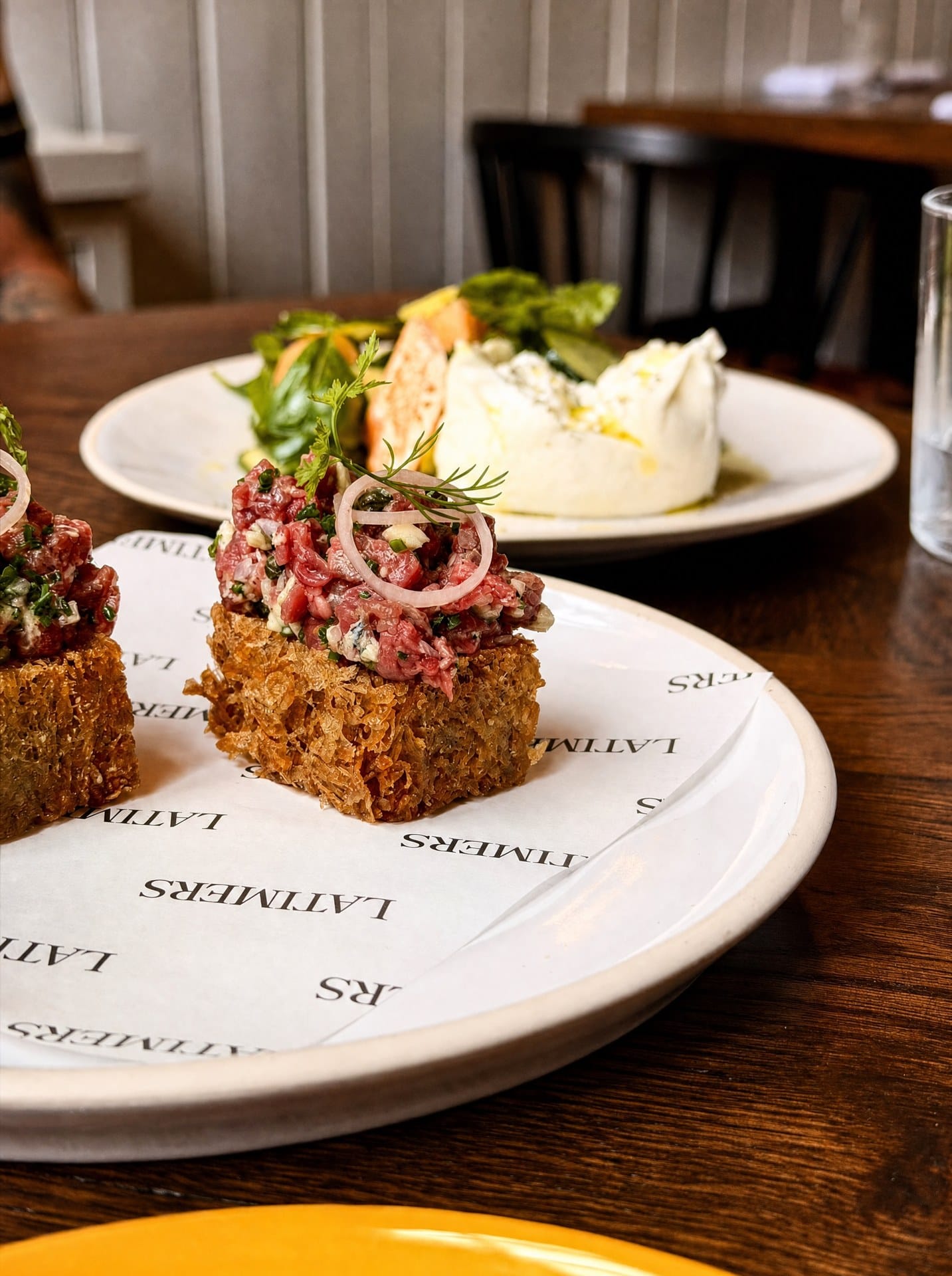 Beef tartare toasts and burrata at Latimers, Romsey