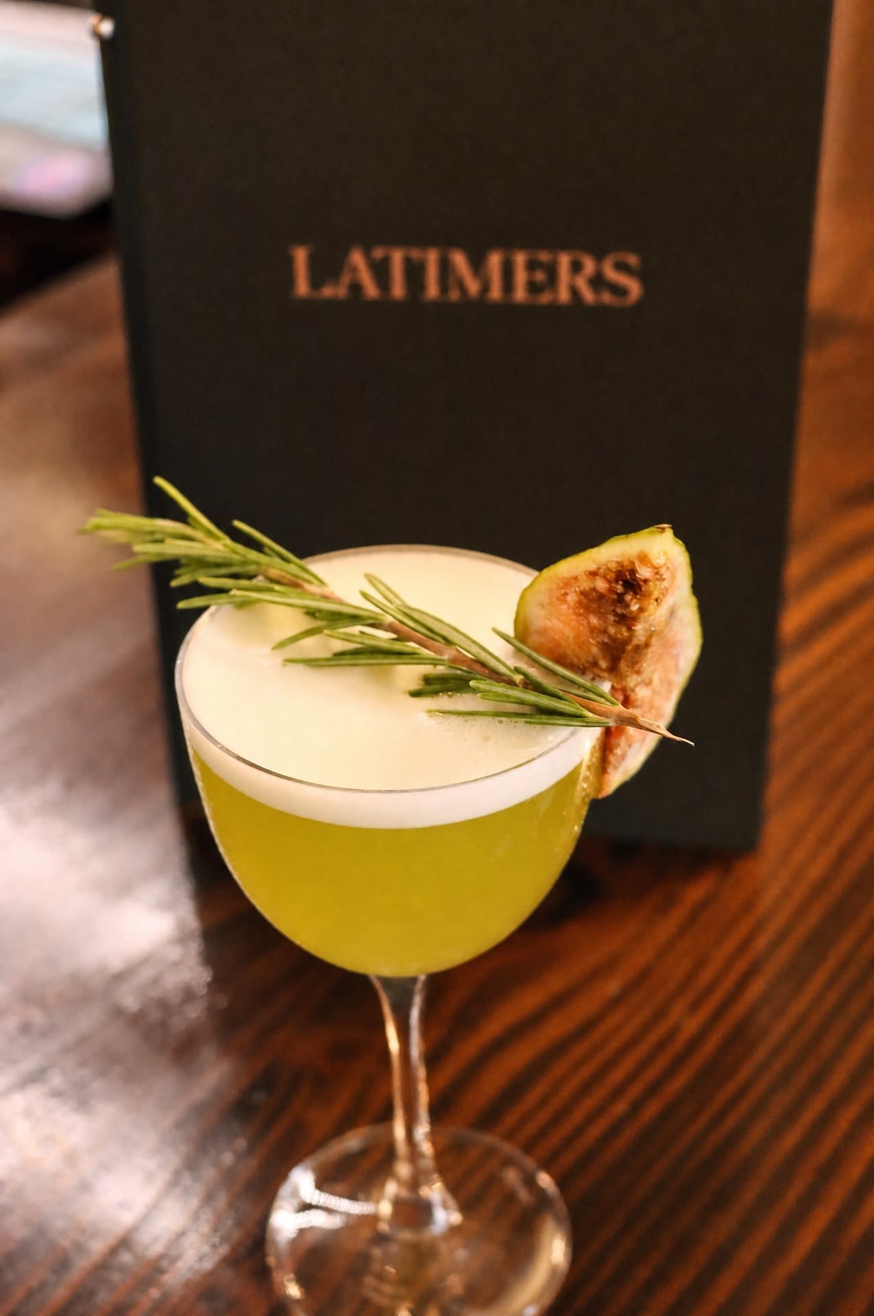 A fig and rosemary cocktail at Latimers, Romsey