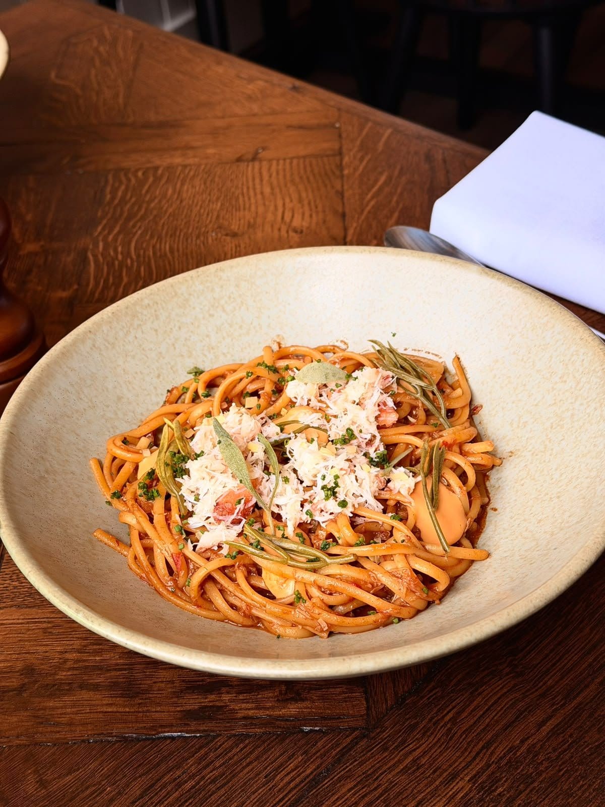 Crab pasta at Latimers, Romsey